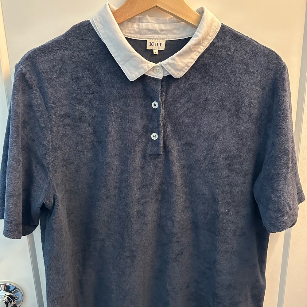 KULE Navy Terry Polo with White Collar
